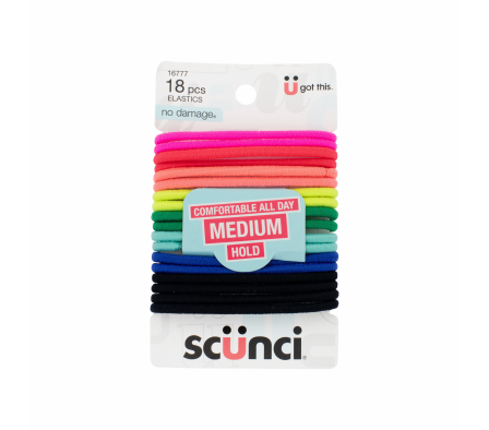 SCUNCI ELASTICOS GRANDES COLOR. BRILLANTE 18PC